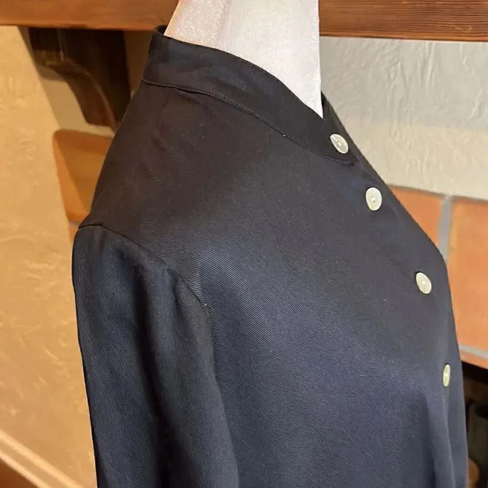 Soft Surroundings black mandarin collar, button up swing blouse, M!